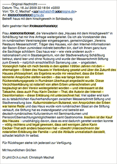 „E-Mail von Dr. Christoph Machat · 15.10.2009